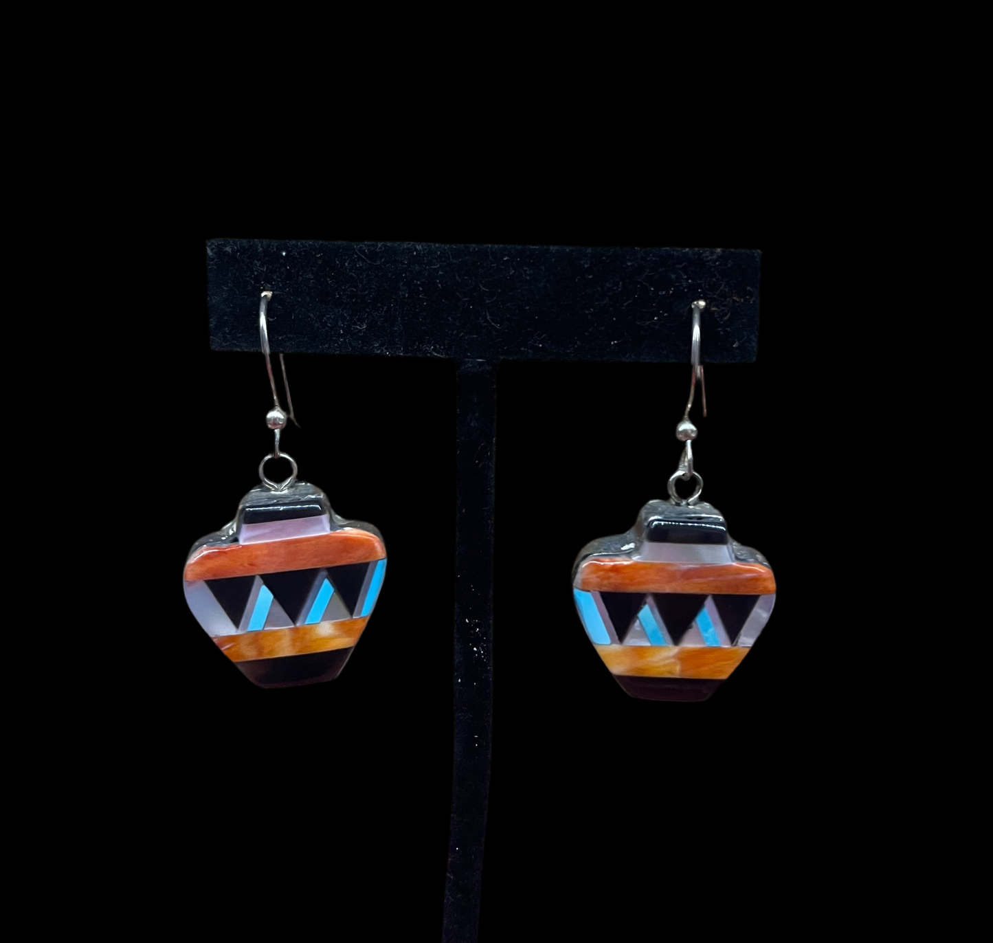 Multi-Stone Inlay Vase Dangle Earrings by Jason Bobely, Zuni