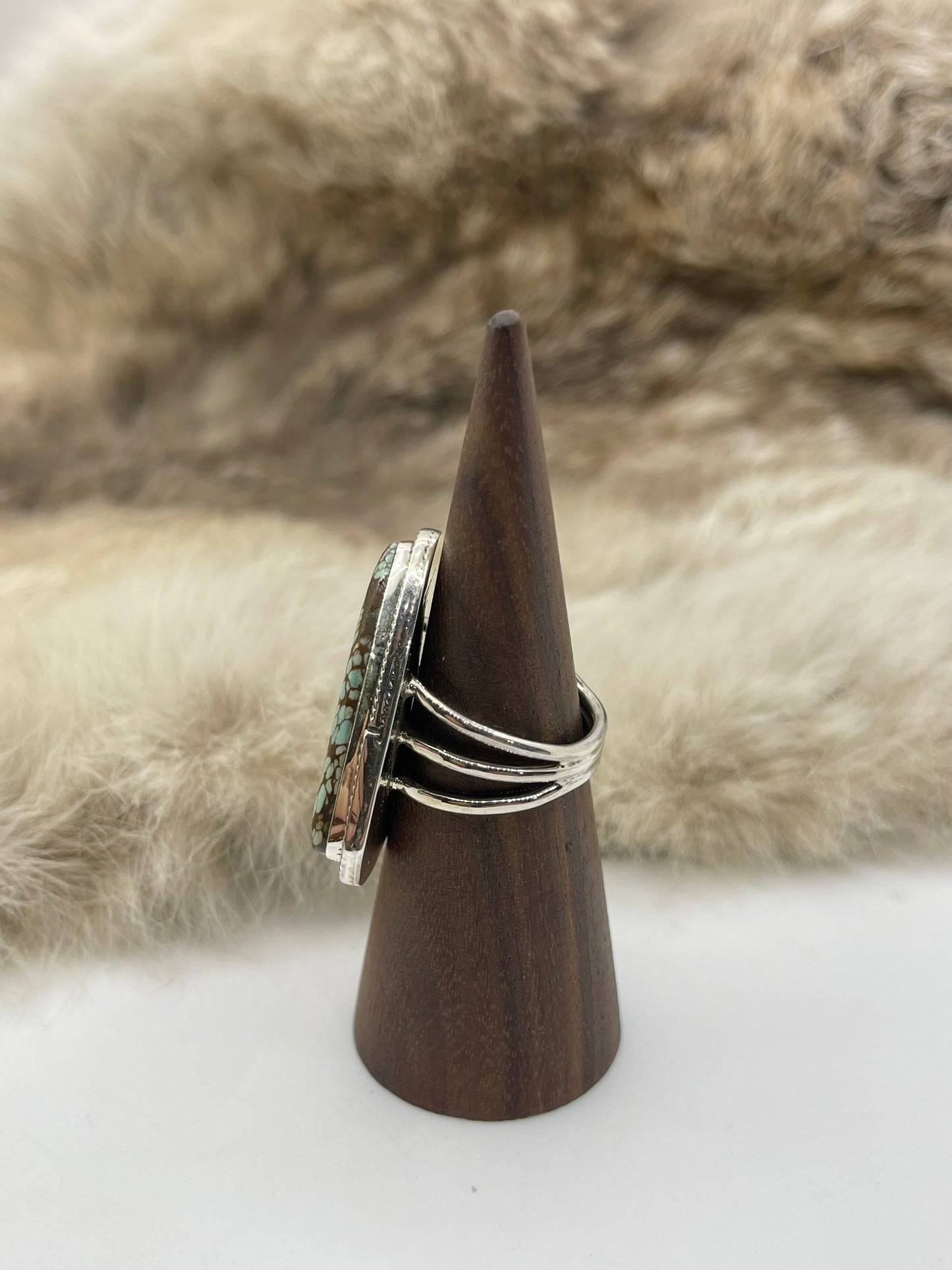 Size 8.0 #8 Turquoise Ring  by Marie Jackson, Navajo