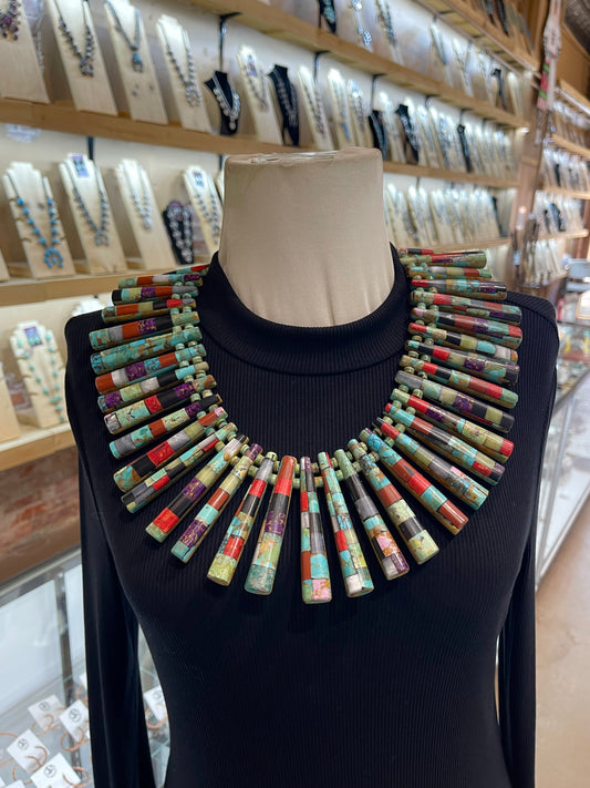 20" Multi Stone Inlay Reversible Turquoise “Cleopatra Necklace” by Jolene Bird, Santo Domingo