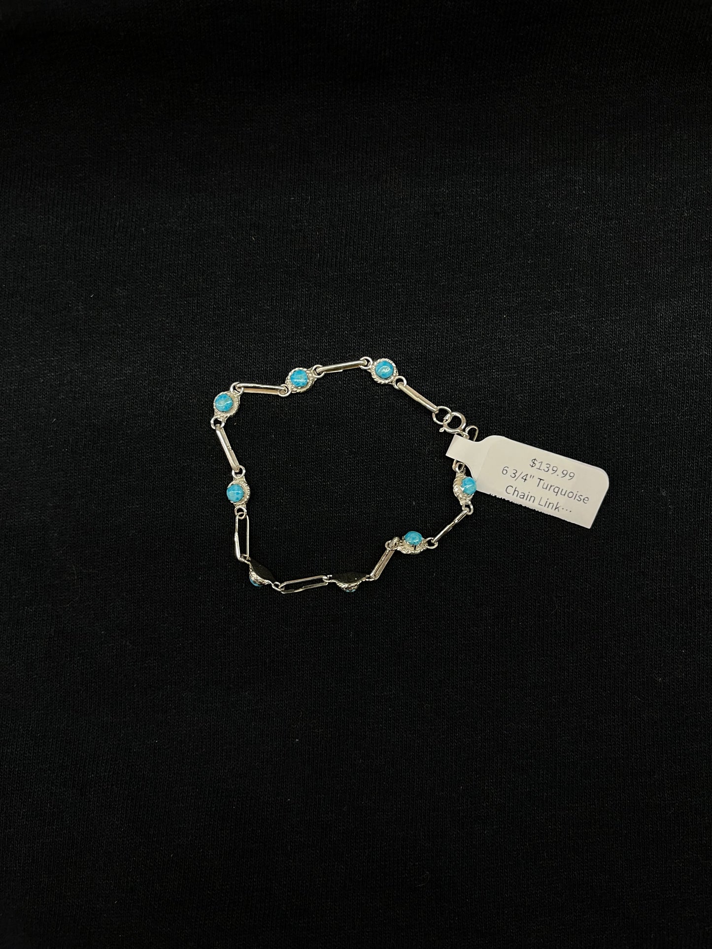 6 3/4" Turquoise Chain Link Bracelet by Rosie Laweka, Zuni