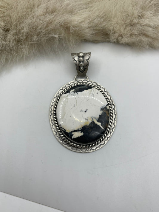 10mm Bale White Buffalo Pendant with Stamped "L" by Artist
