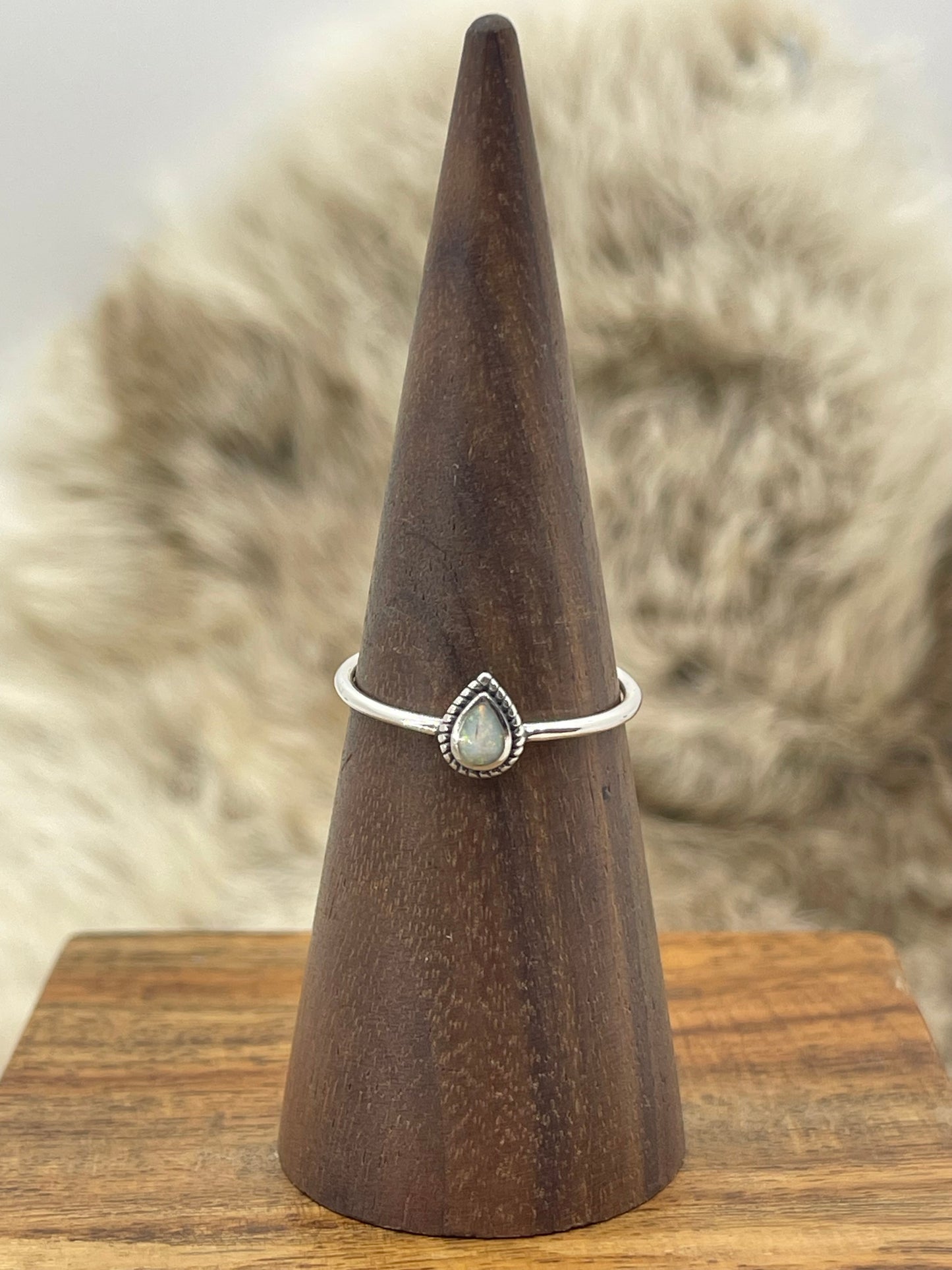 Size 10.0 White Opal Teardrop Ring