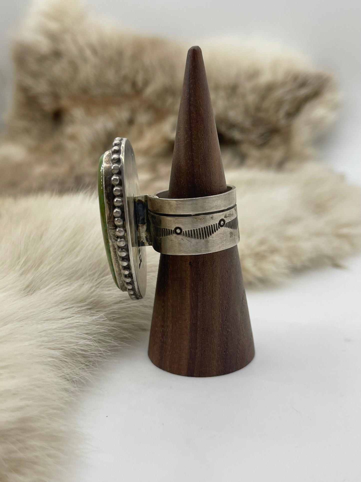 Adjustable Royston Turquoise Ring by Delbert Secatero