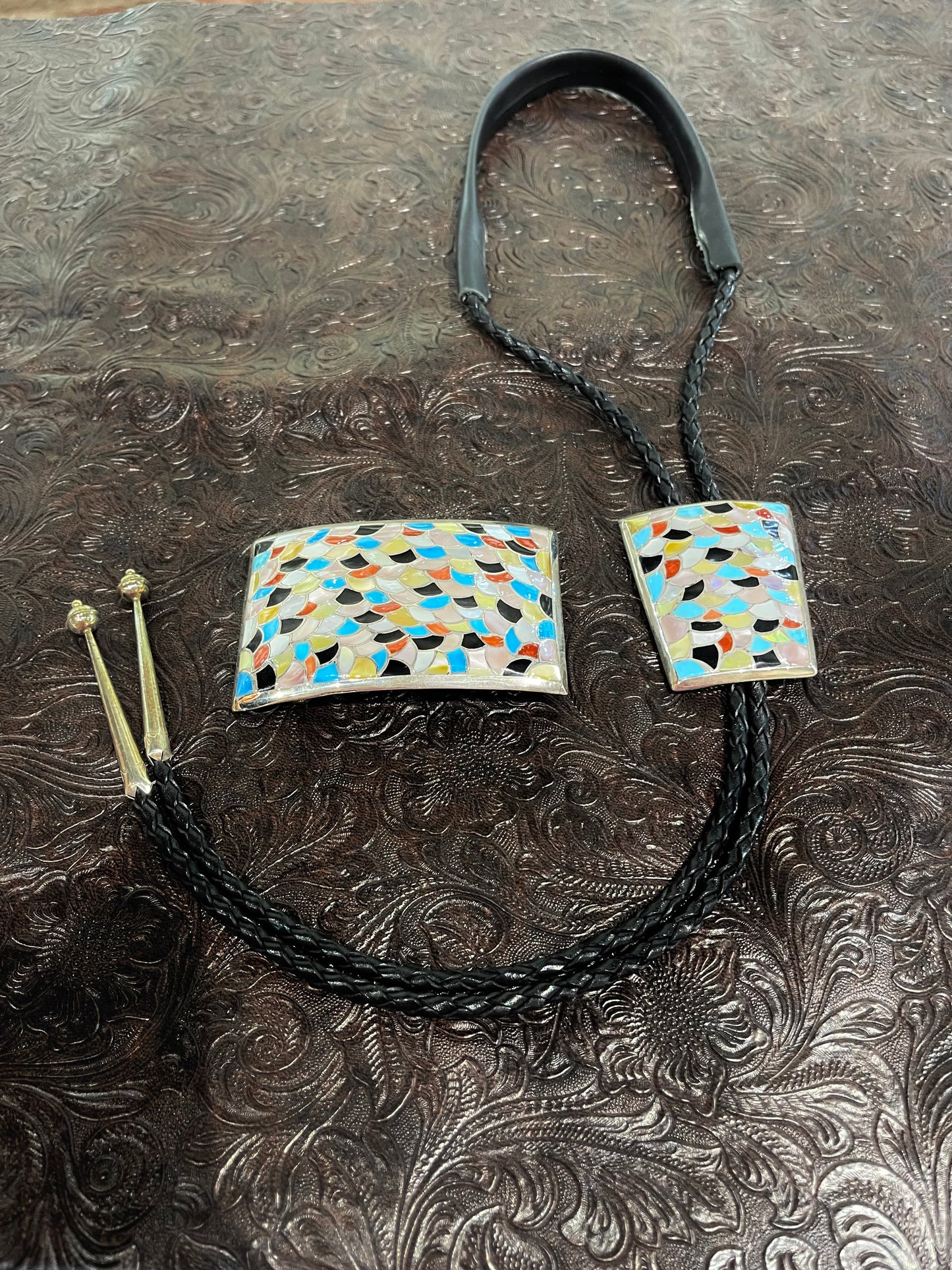 Fish Scale Inlay Set by Orena Leekya, Zuni