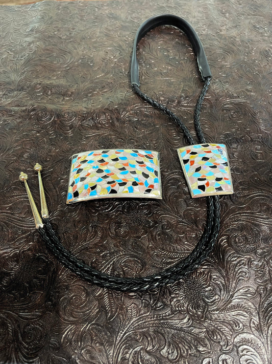 Fish Scale Inlay Set by Orena Leekya, Zuni