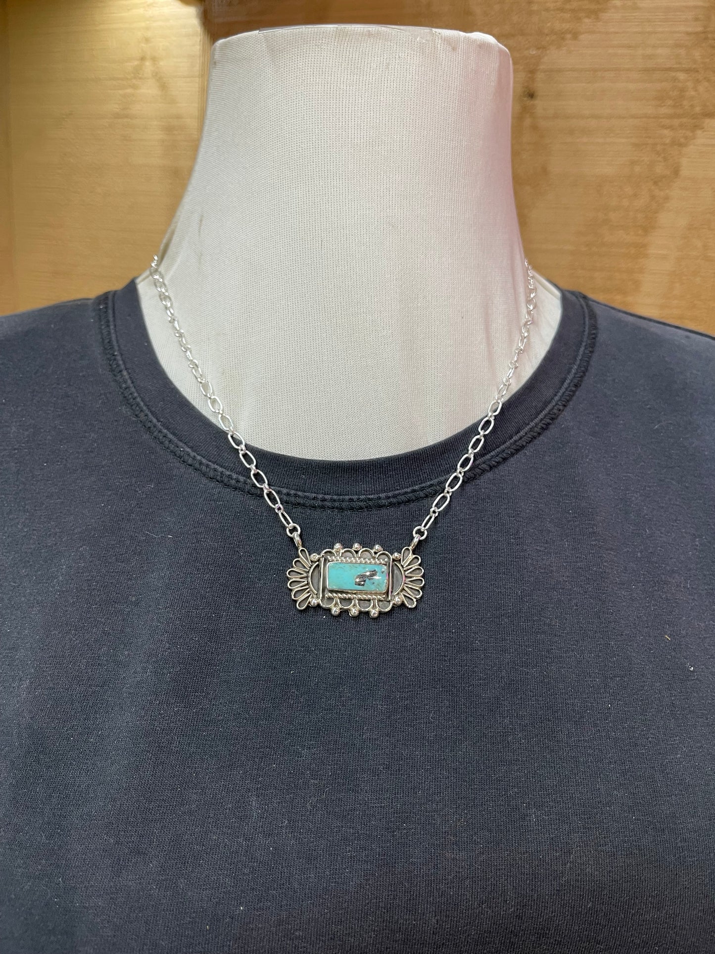 Extravagantly Detailed Turquoise Bar Necklace by Jimson Belin, Navajo