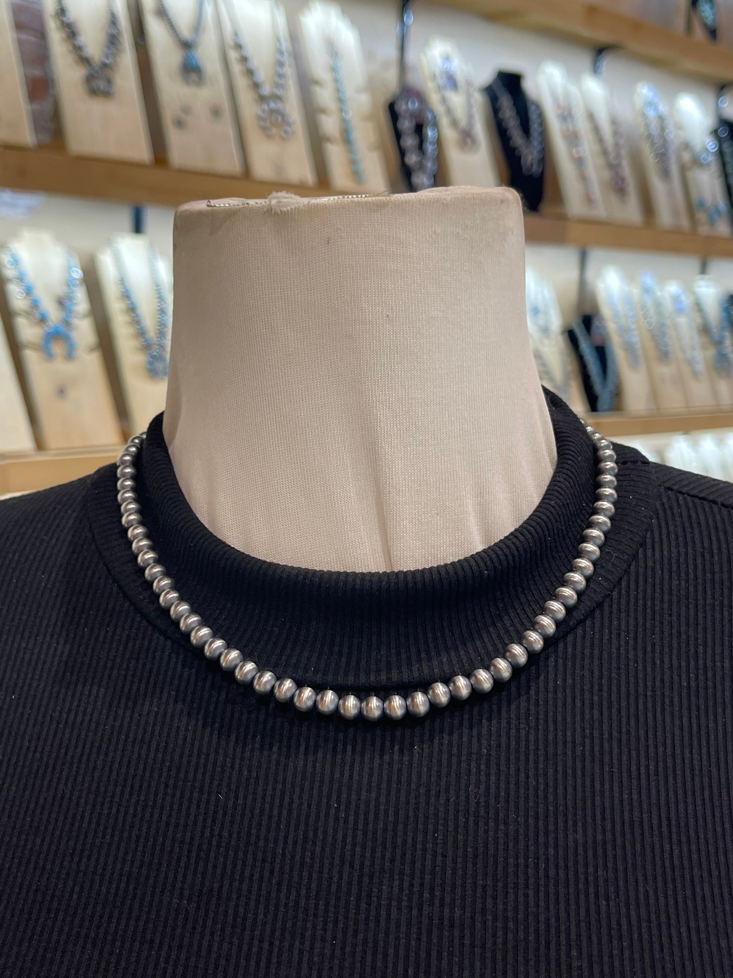 18” 6 mm Navajo Style Pearls Strung by Louise Jo, Navajo