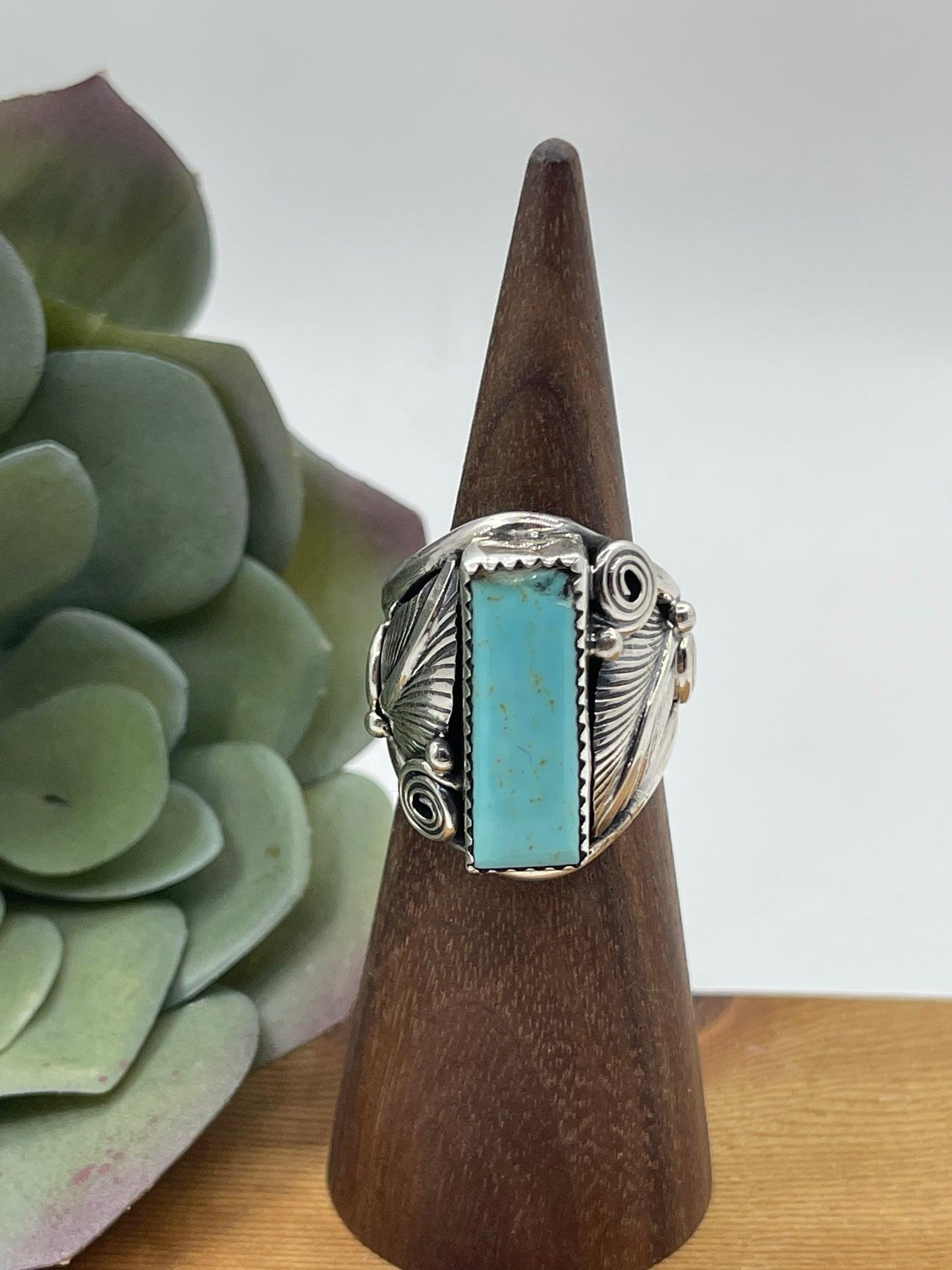 Size (7.0) Turquoise Bar Ring by Darrell Morgan, Navajo
