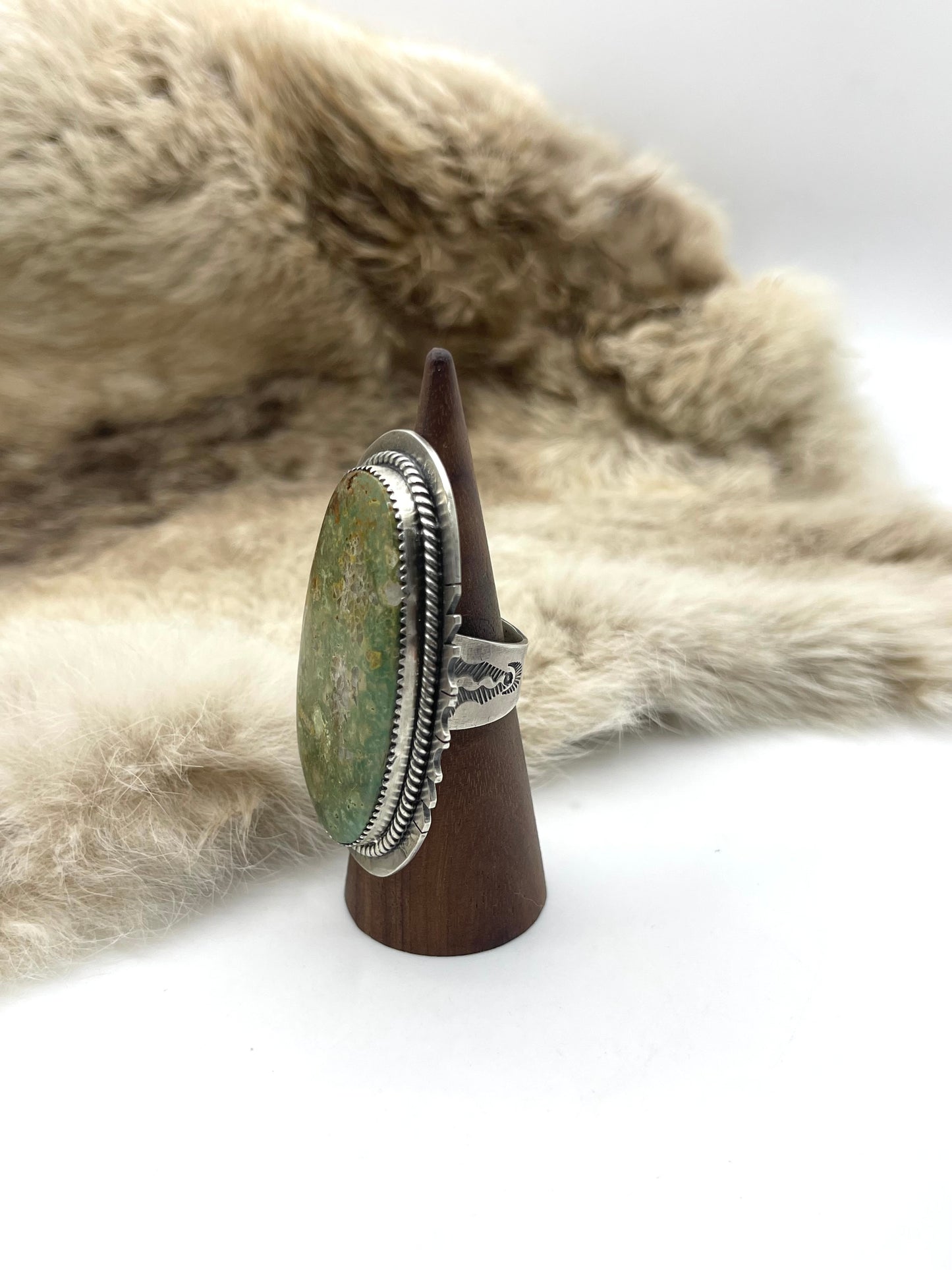 Adjustable (6.5-10.0) Emerald Valley Ring by J. Piano, Jr., Navajo