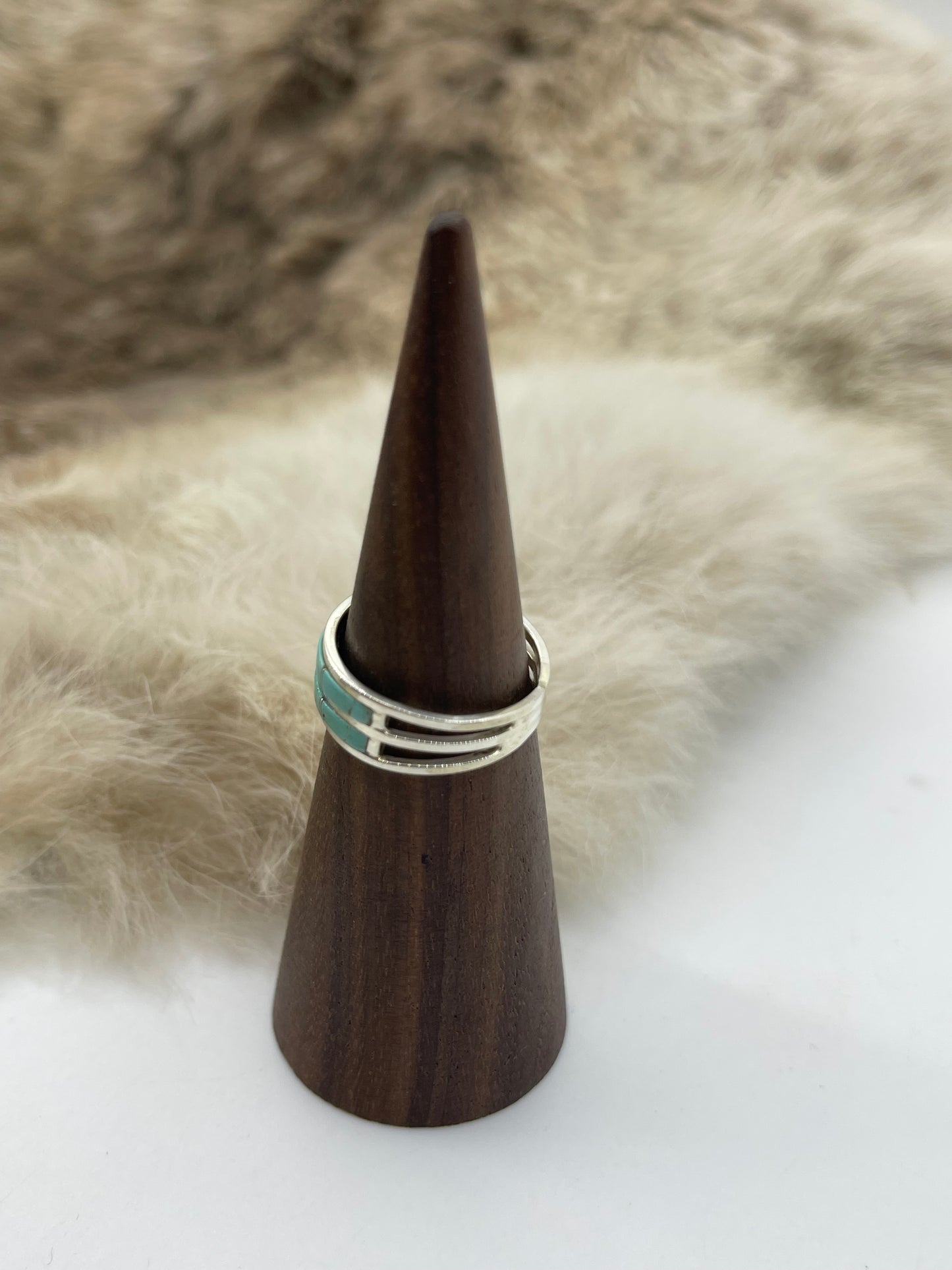 7.0 Two Row Turquoise Inlay Ring by Clarisse Kylestewa, Zuni