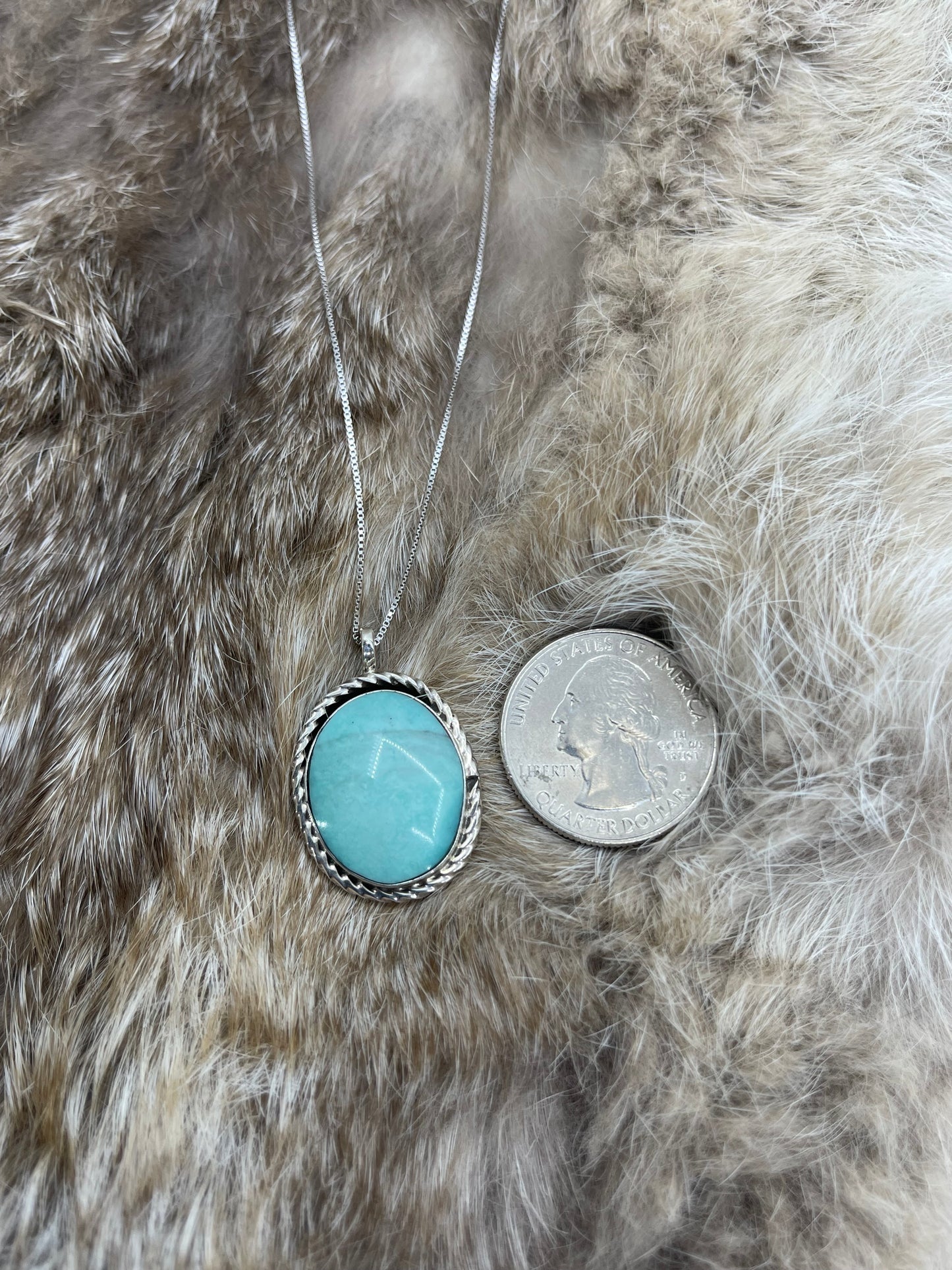 16" Turquoise Round Pendant by Sammie Burnside, Navajo