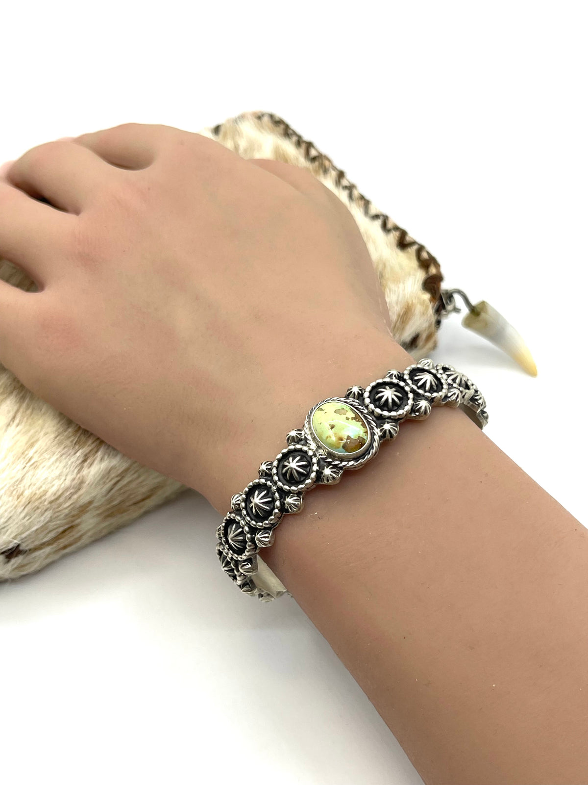 6.5" Heavy Silver Star Cuff with Sonoran Gold Turquoise by Bobby Platero, Navajo