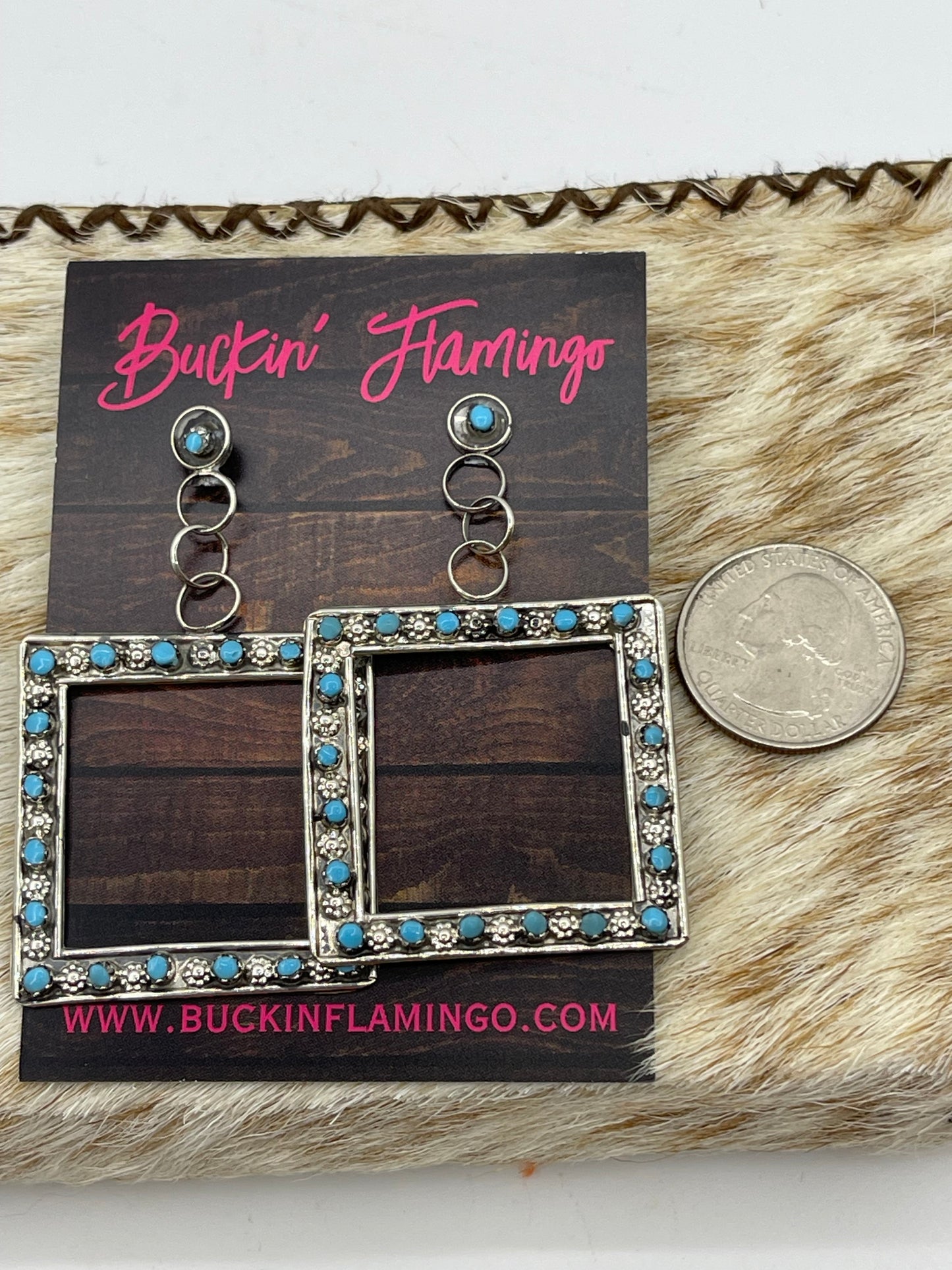 Snake Eye Picture Frame Earrings by Marion Quam, Zuni
