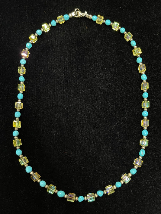 LOT 74 8/16 Yellow Swarovski Crystals and Sleeping Beauty Turquoise Necklace