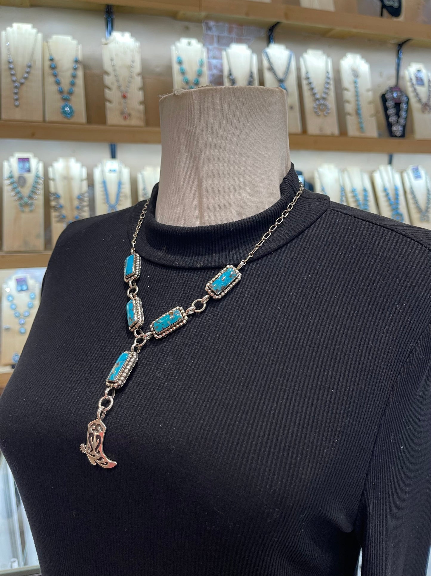 20” Kingman Turquoise Lariat by Arlene Lewis, Navajo