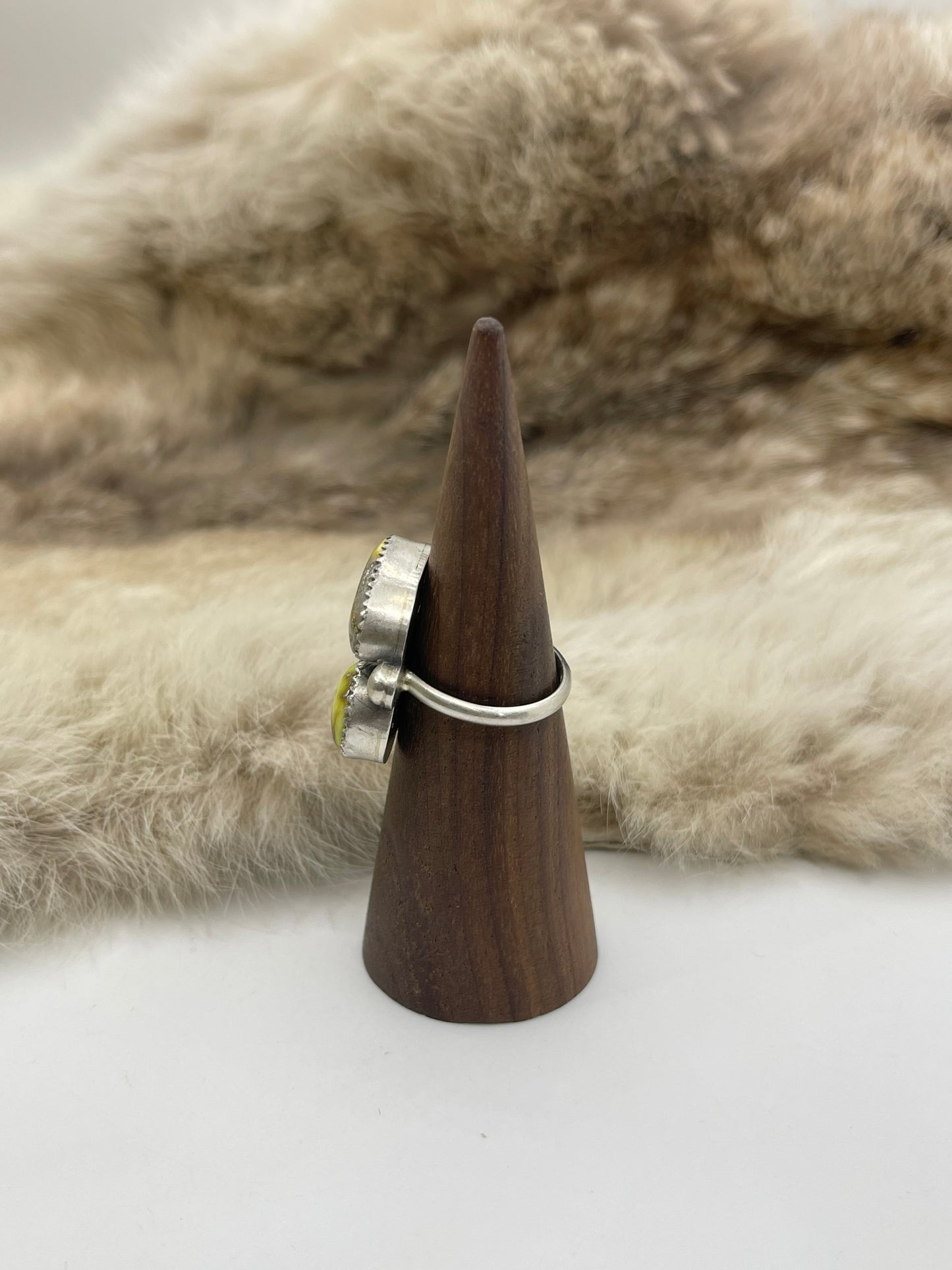 7.5 3 Stone Palomino Turquoise Ring by Phil Nez, Navajo