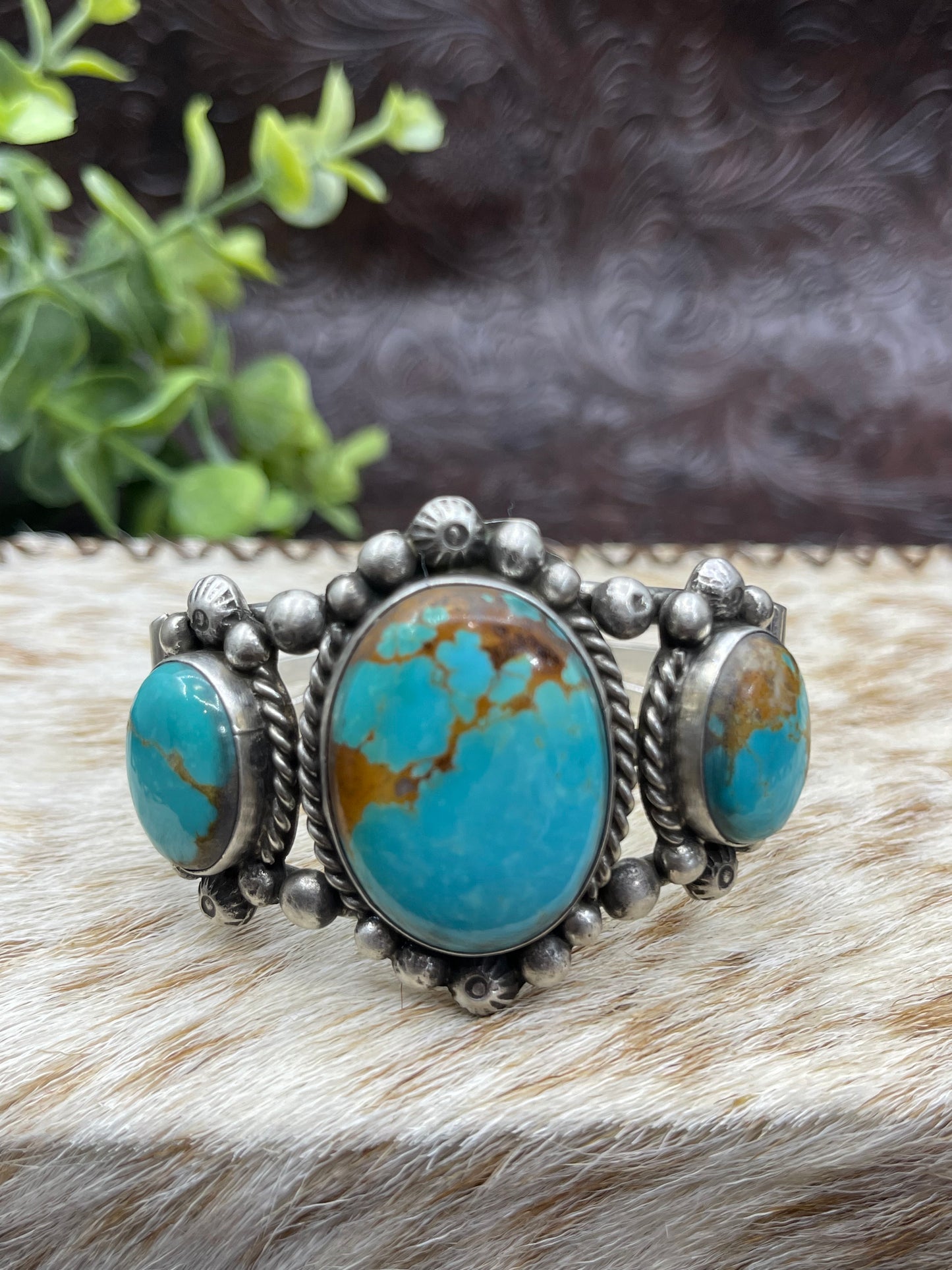 5.25"-7" 3 Stone Kingman Turquoise Cuff