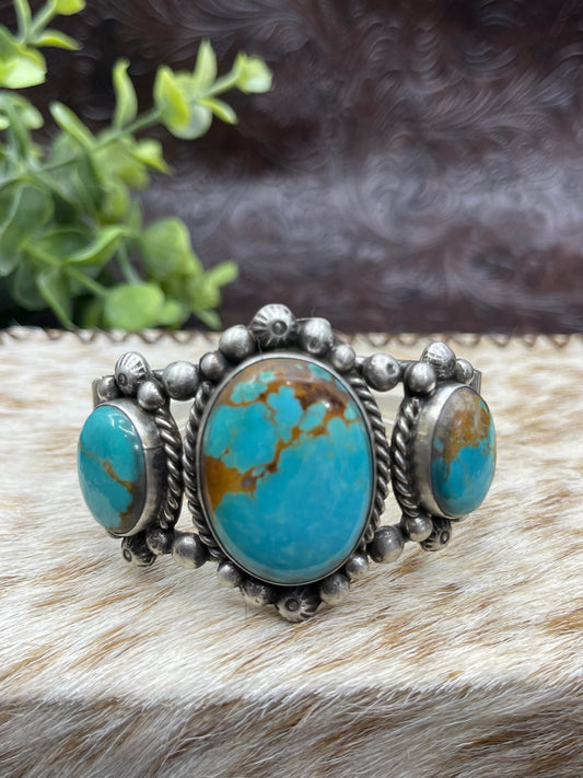 5.25"-7" 3 Stone Kingman Turquoise Cuff