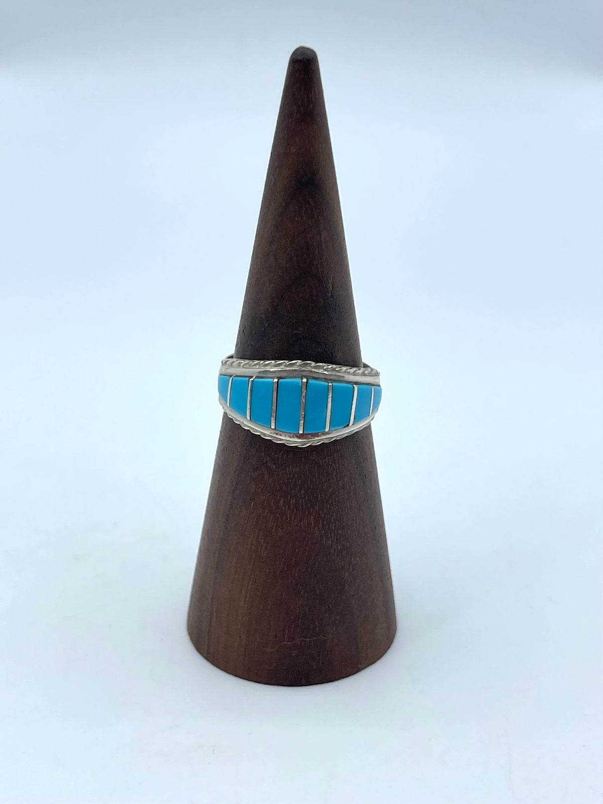 8.5 Inlay Turquoise Band Ring by Millie Peynetsa, Zuni