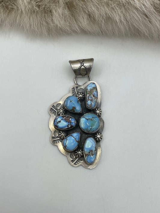 8.5mm Bale Golden Hills Turquoise Half Cluster Pendant by Lyle Piaso, Navajo