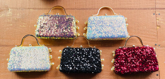 Sparkly Sequin Purse with Gold color Trim