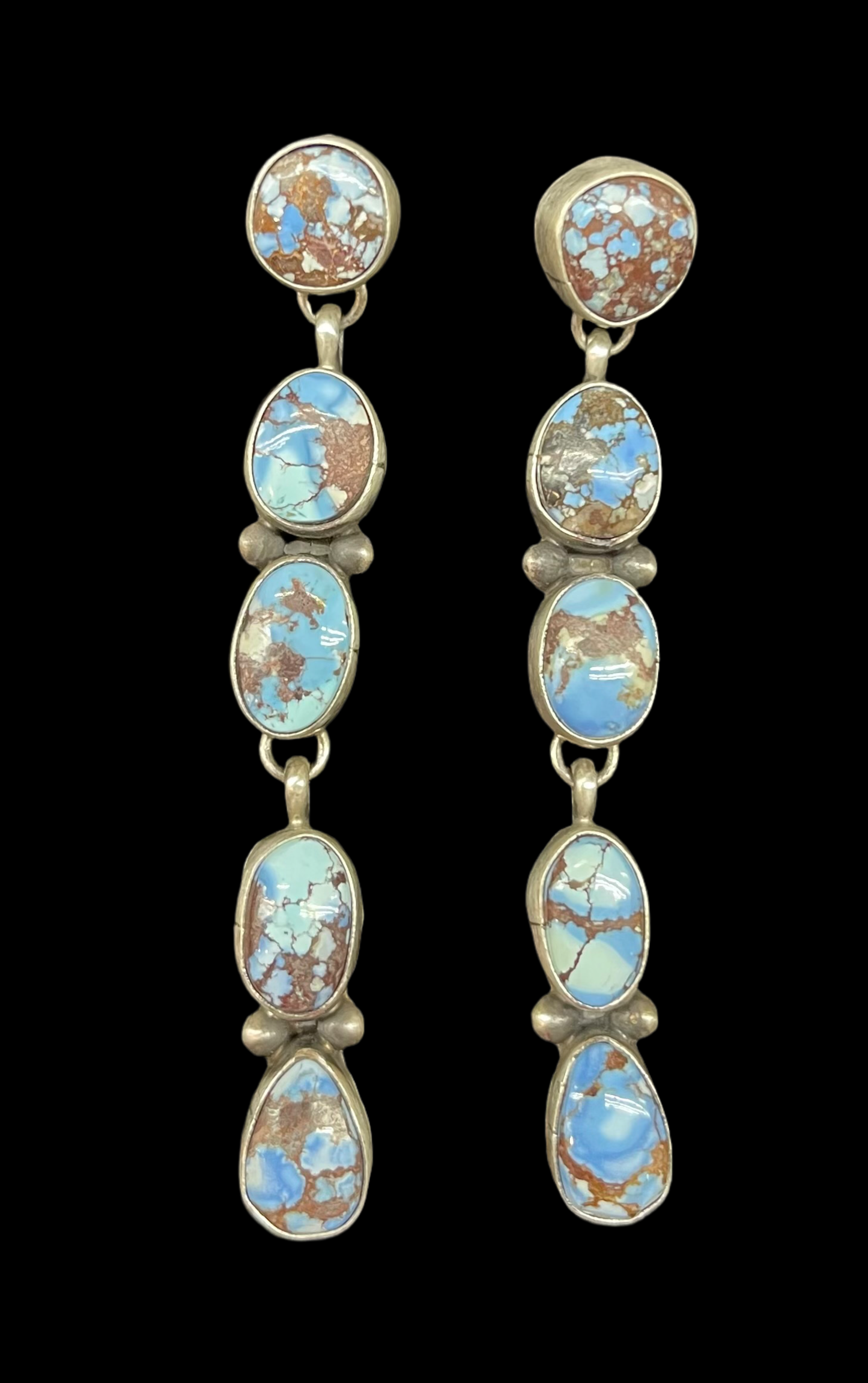 Golden Hills Turquoise Post Dangle Earrings by Timothy Yazzie, Navajo