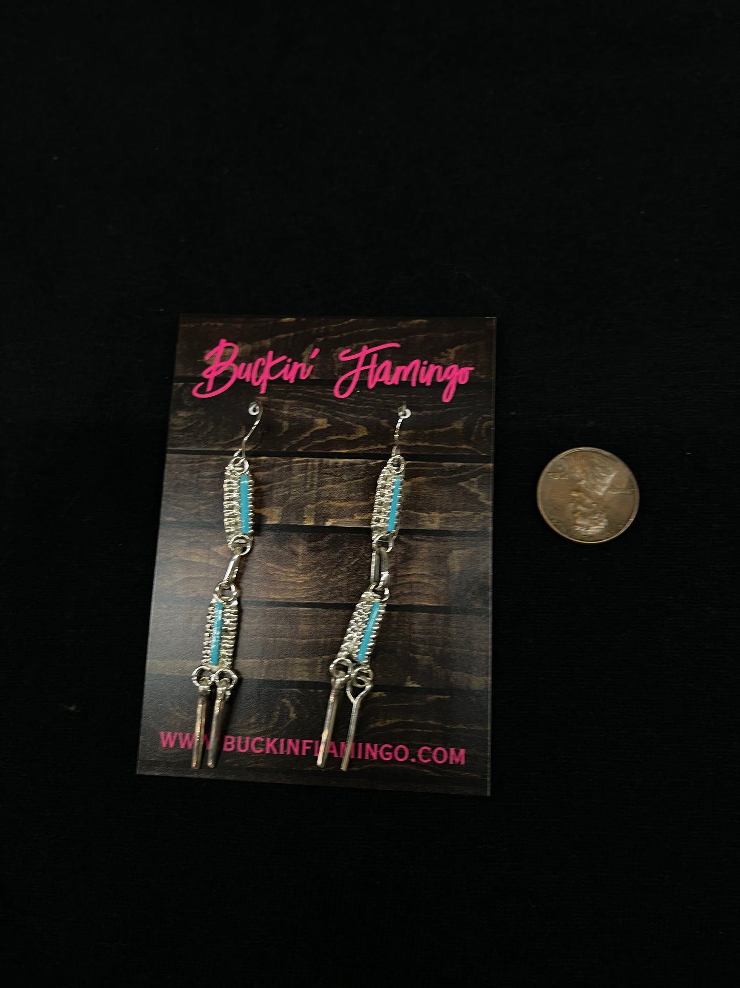 2 Stone Sleeping Beauty Turquoise Lightweight Needle Point Dangle Earrings by Kathryn Qualo, Zuni