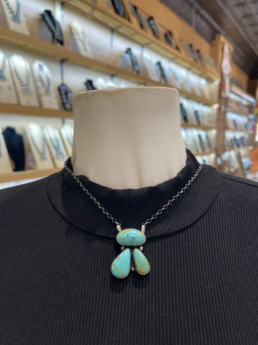 16" 3 Stone #8 Turquoise Necklace by Donavan Skeet, Navajo