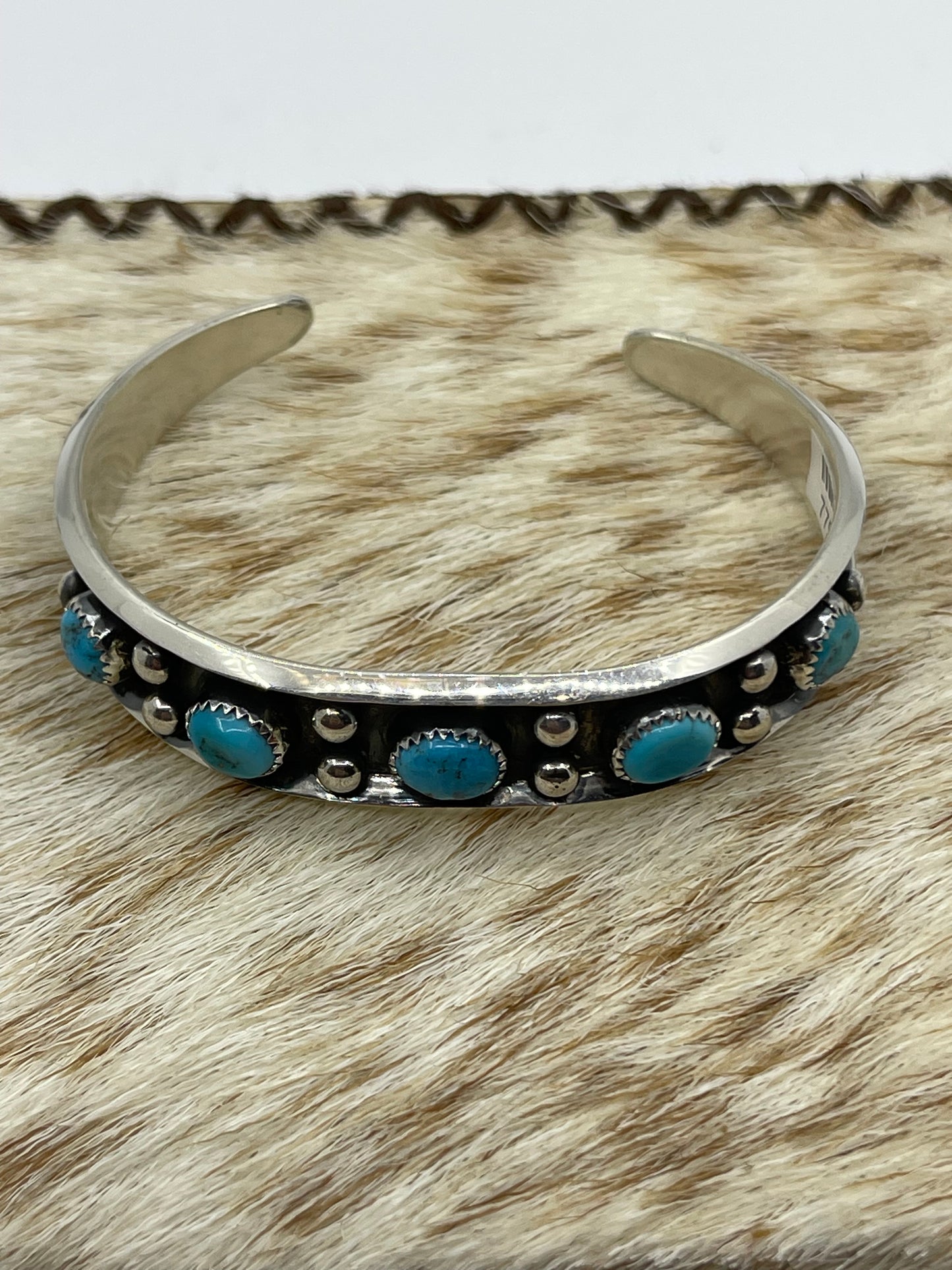 6"-6 3/4" 5 Stone Sleeping Beauty Turquoise Cuff by Paul Largo, Navajo