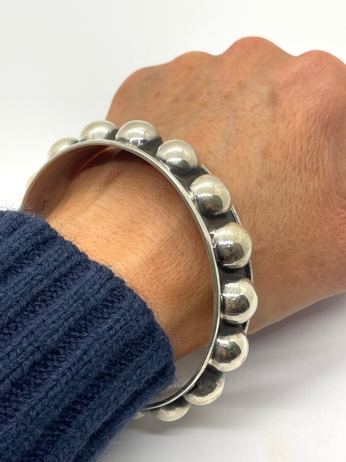 Sterling Silver Bubble Bangle with 12mm Silver Dot
