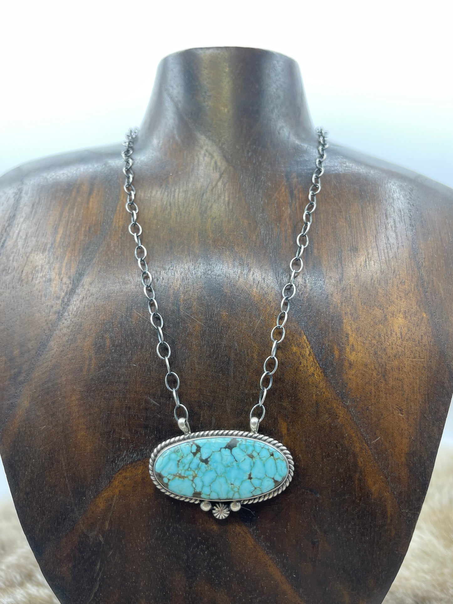 16" #8 Turquoise Oval Necklace by Chassity Belone, Navajo