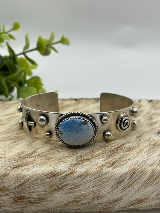 6.25" - 7.5" Golden Hills Turquoise Cuff by Delbert Secatero, Navajo