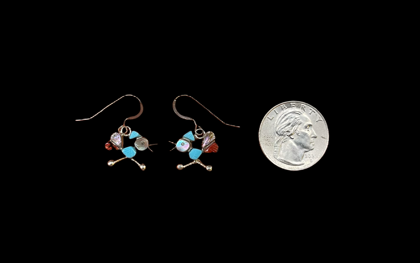 Road Runner Zuni Inlay Hook Dangle Earrings