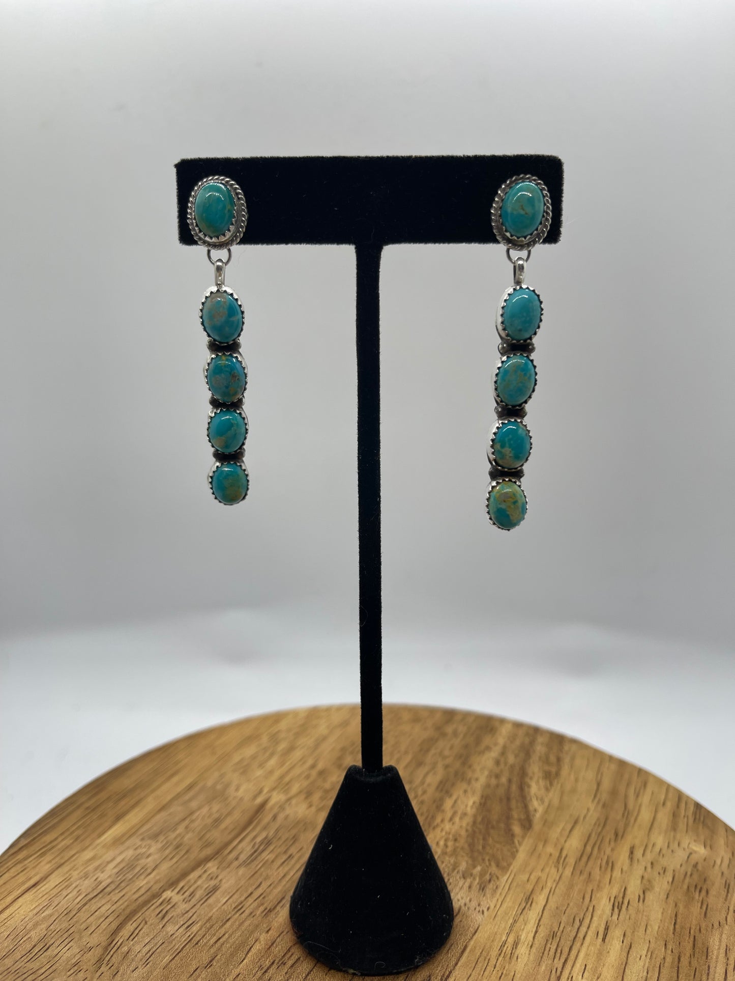 5 Stone Turquoise Post Dangle Earrings by Latricia Largo, Navajo