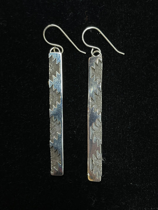 2 1/2" Stamped Sterling Silver Earrings by Marie Jackson, Navajo