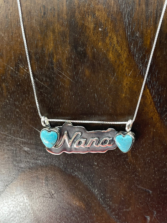 LOT 9 A 11/30 16" Turquoise Heart "NANA" Necklace by Myra Benally, Navajo