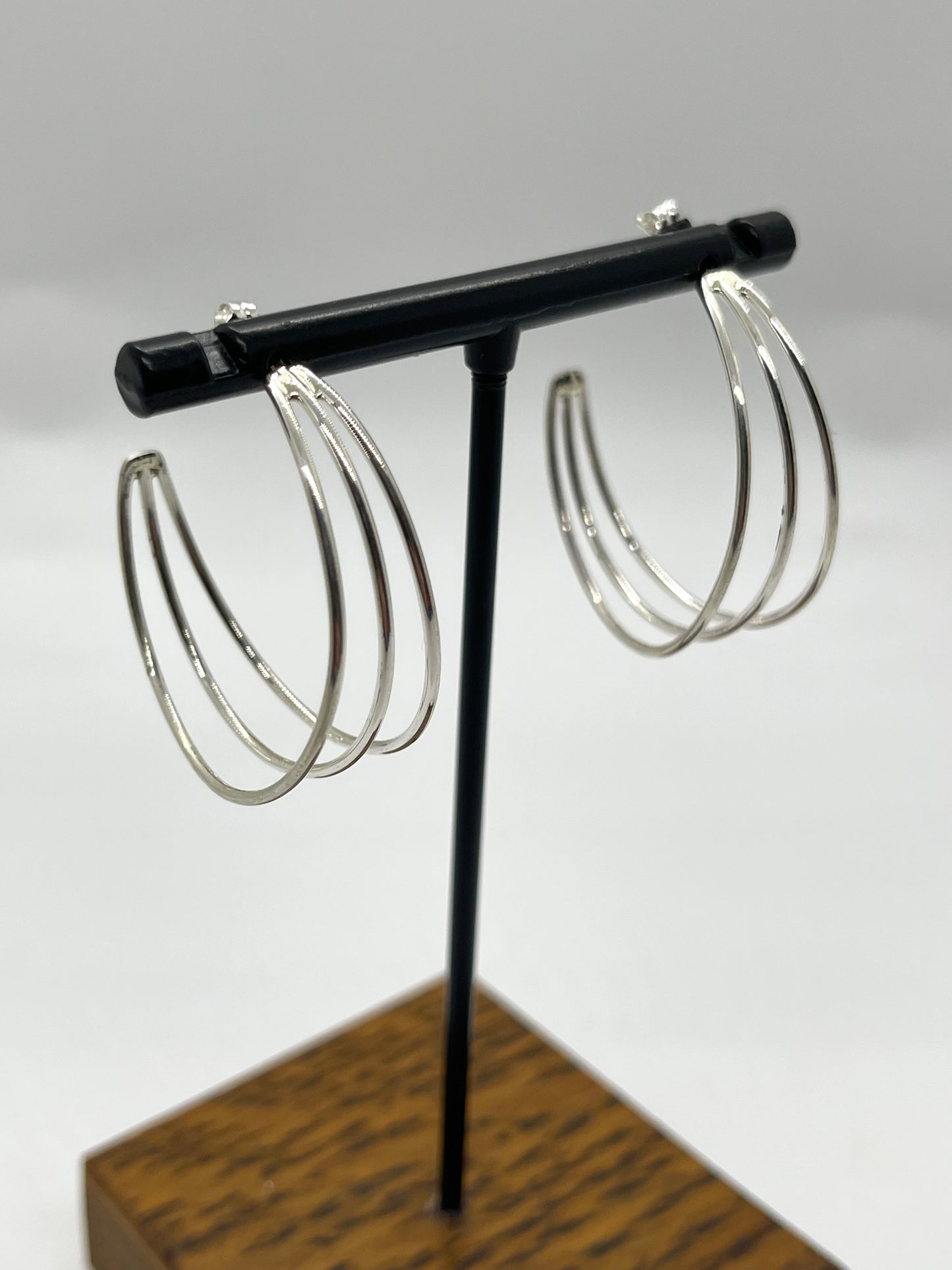 Sterling Silver 3 Wire Hoop Earrings by Elaine Tahe, Navajo