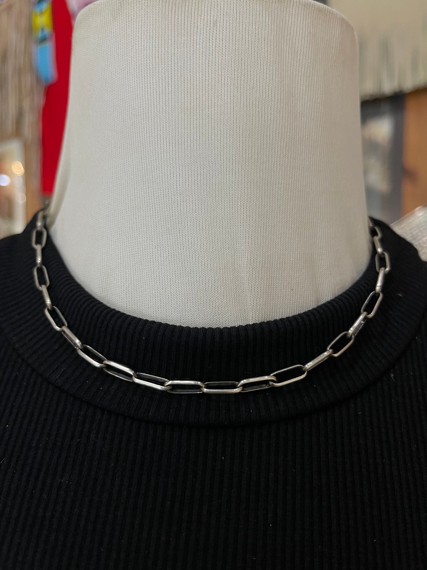 16" Handmade Sterling Silver Paperclip Chain by Sally Shurley, Navajo