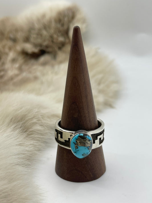 14.5 Morenci Turquoise Ring by Marie Jackson, Navajo