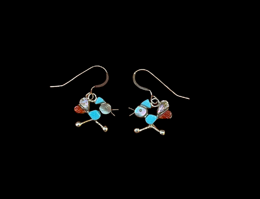 Road Runner Zuni Inlay Hook Dangle Earrings