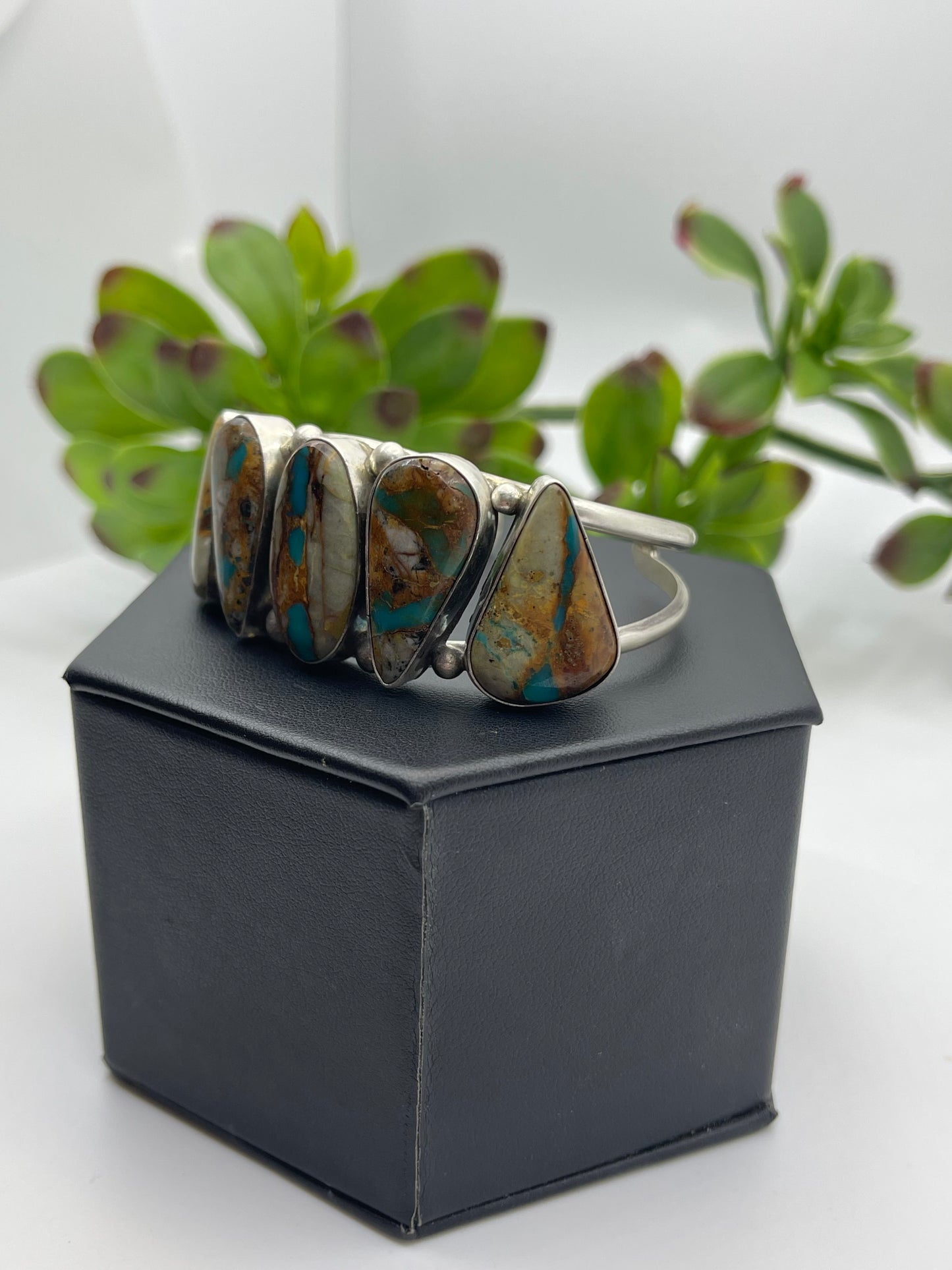 5.5" - 7" 5 Stone Royston Ribbon Turquoise Cuff