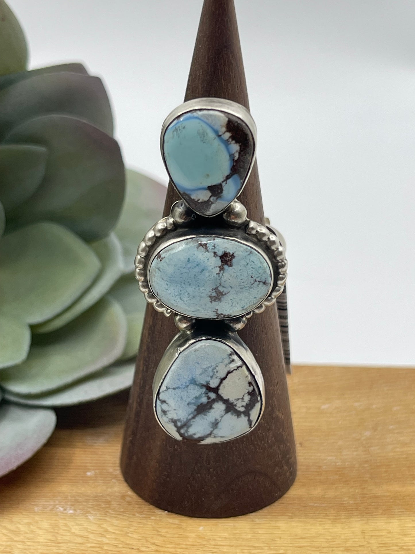 Adjustable Golden Hills Turquoise 3 Stone Ring by Alfred Martinez, Navajo