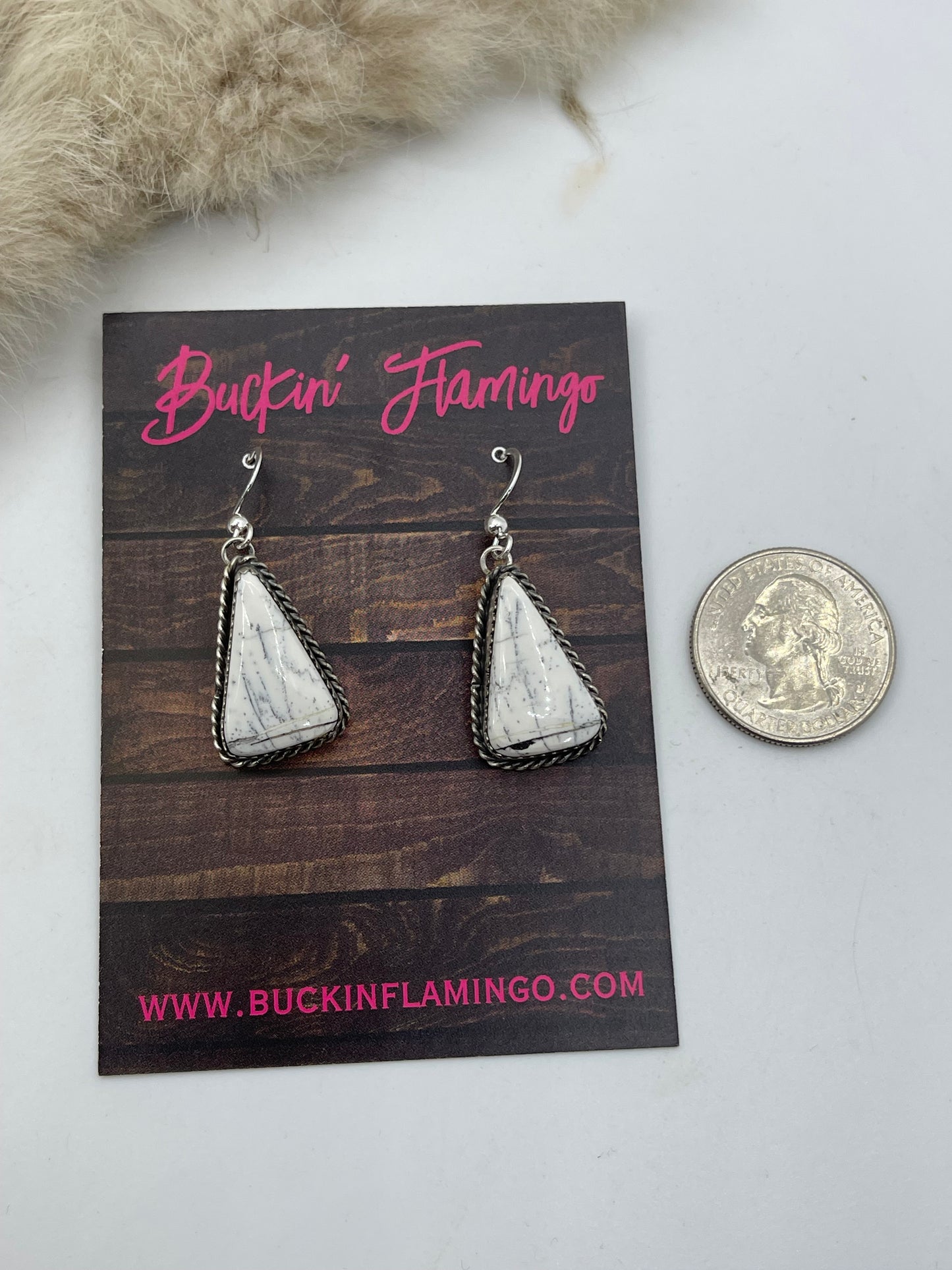 White Buffalo Dangle Earrings by Virginia Becenti, Navajo