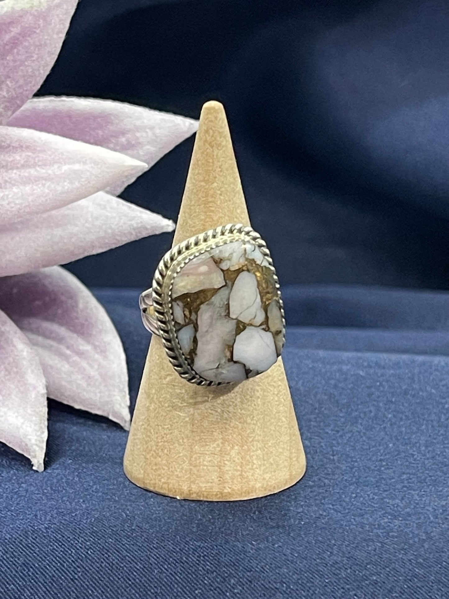 4.0 Mosaic Rhodochrosite Ring