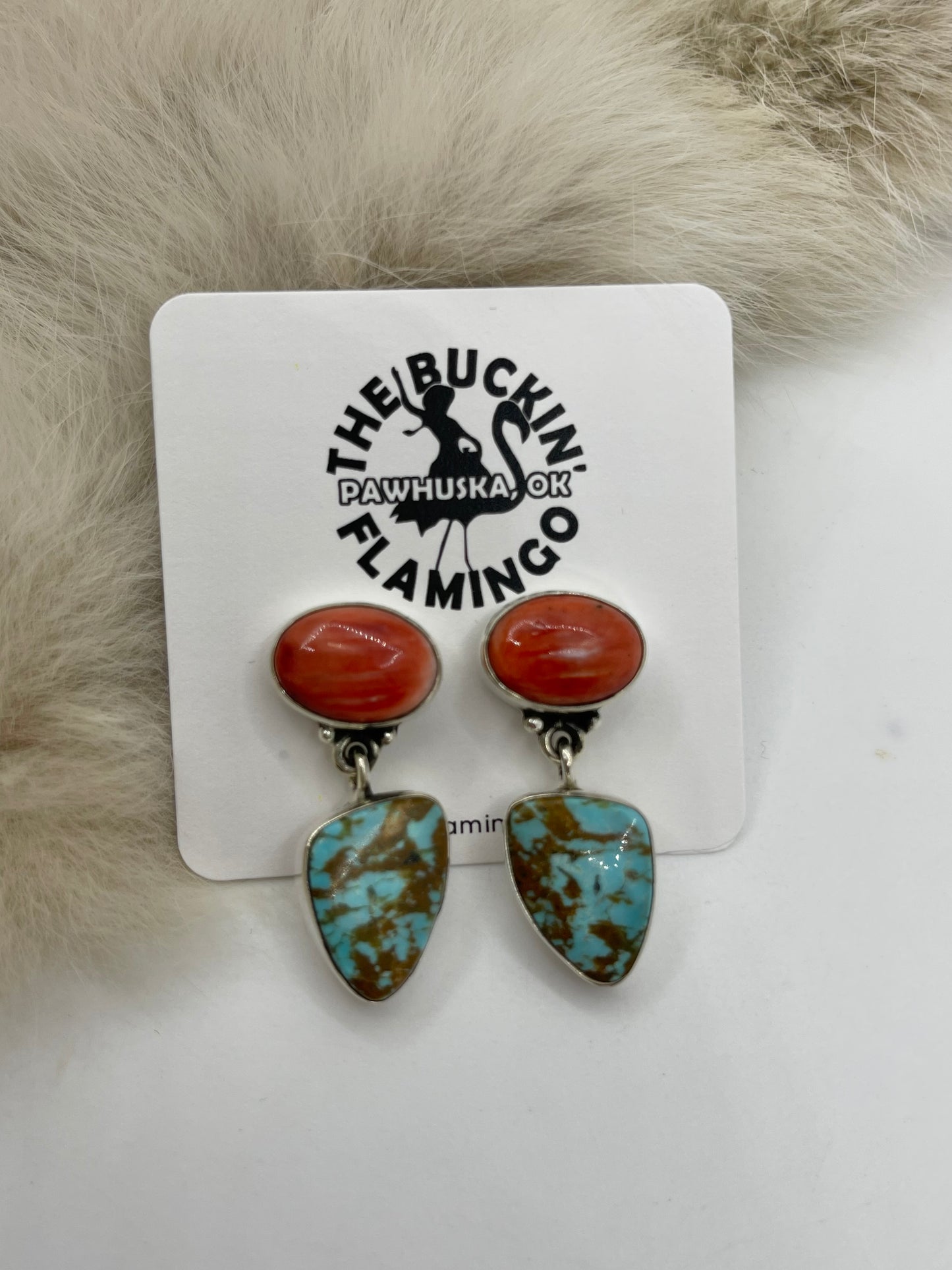 2 Stone Spiny Oyster And Turquoise Dangle Earrings