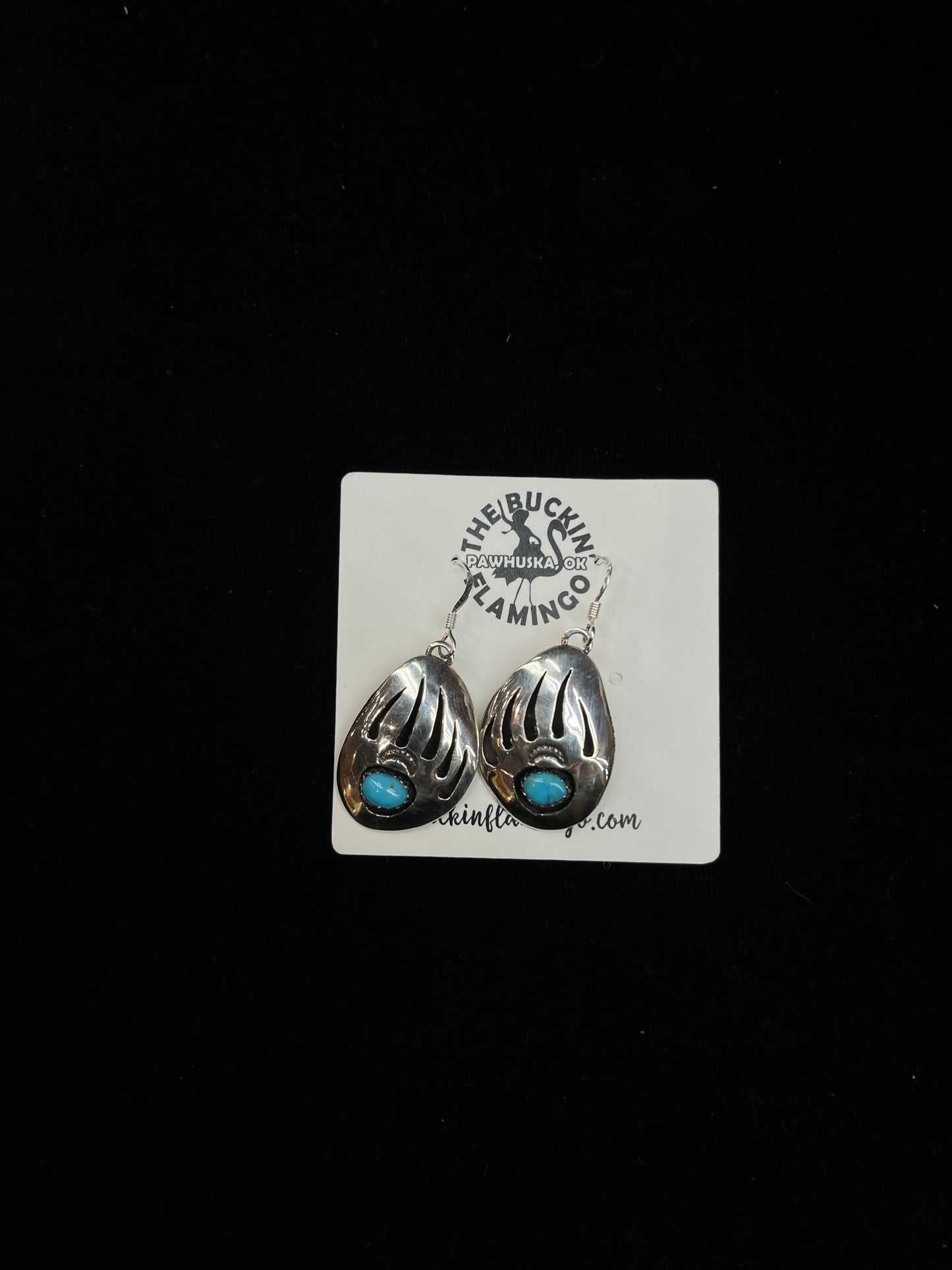 Turquoise Bear Paw Shadow Box Dangle Earrings by Ervin Begay, Navajo