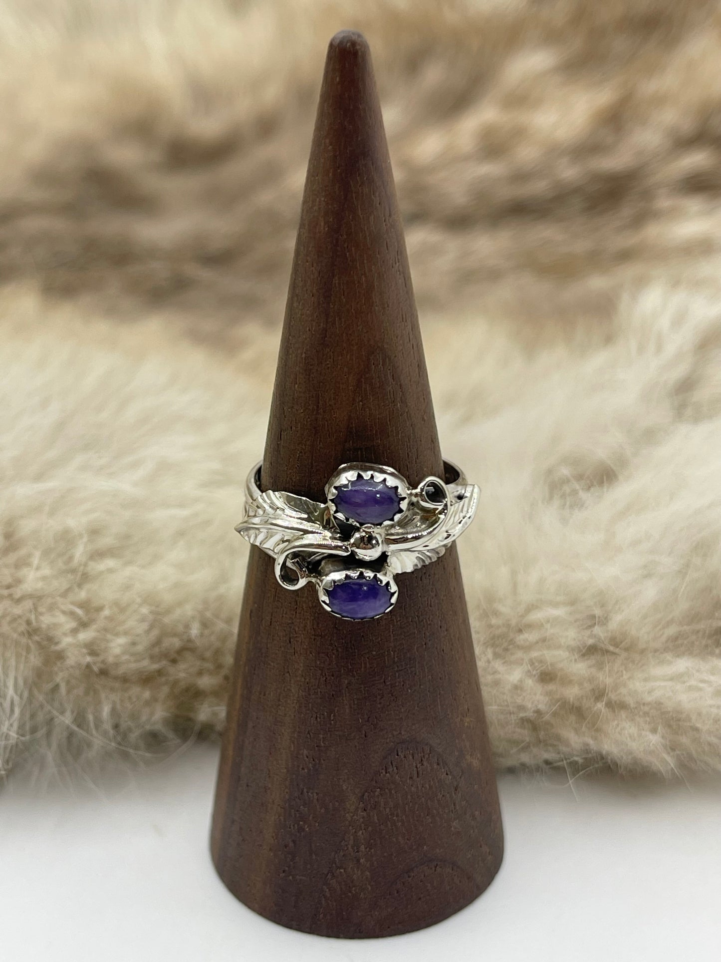 8.0 2 Stone Charoite Ring by Harry B. Yazzie, Navajo