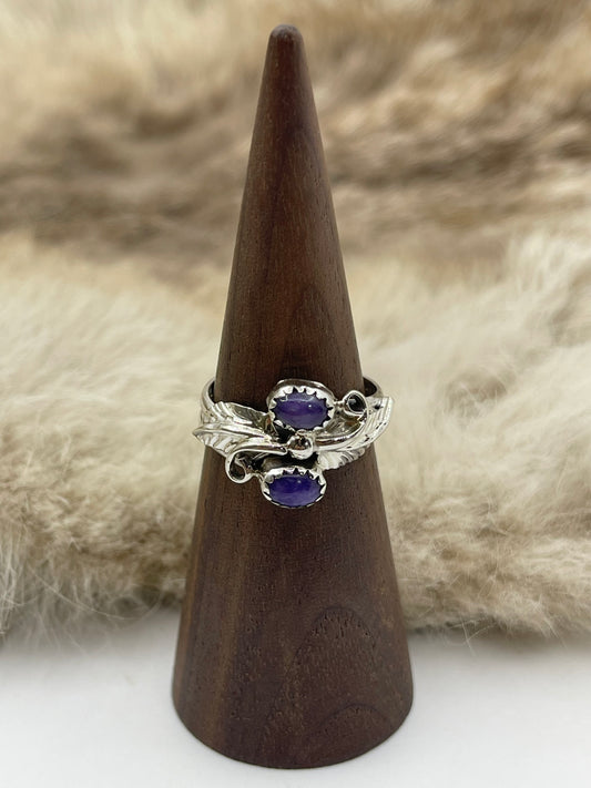 8.0 2 Stone Charoite Ring by Harry B. Yazzie, Navajo