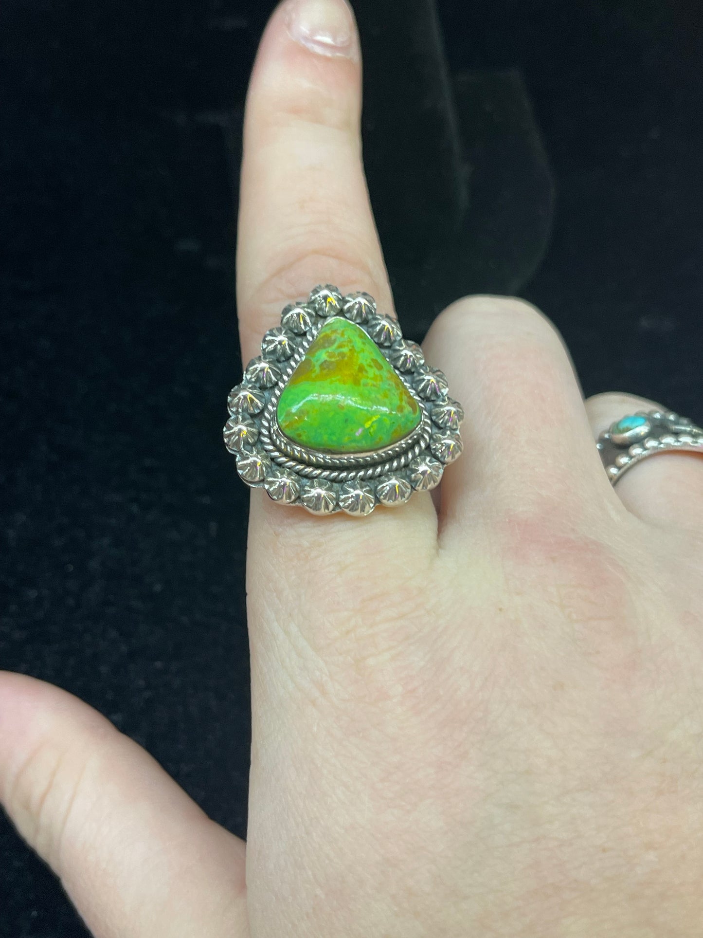 Green Pixie Turquoise Triangle Ring size 9