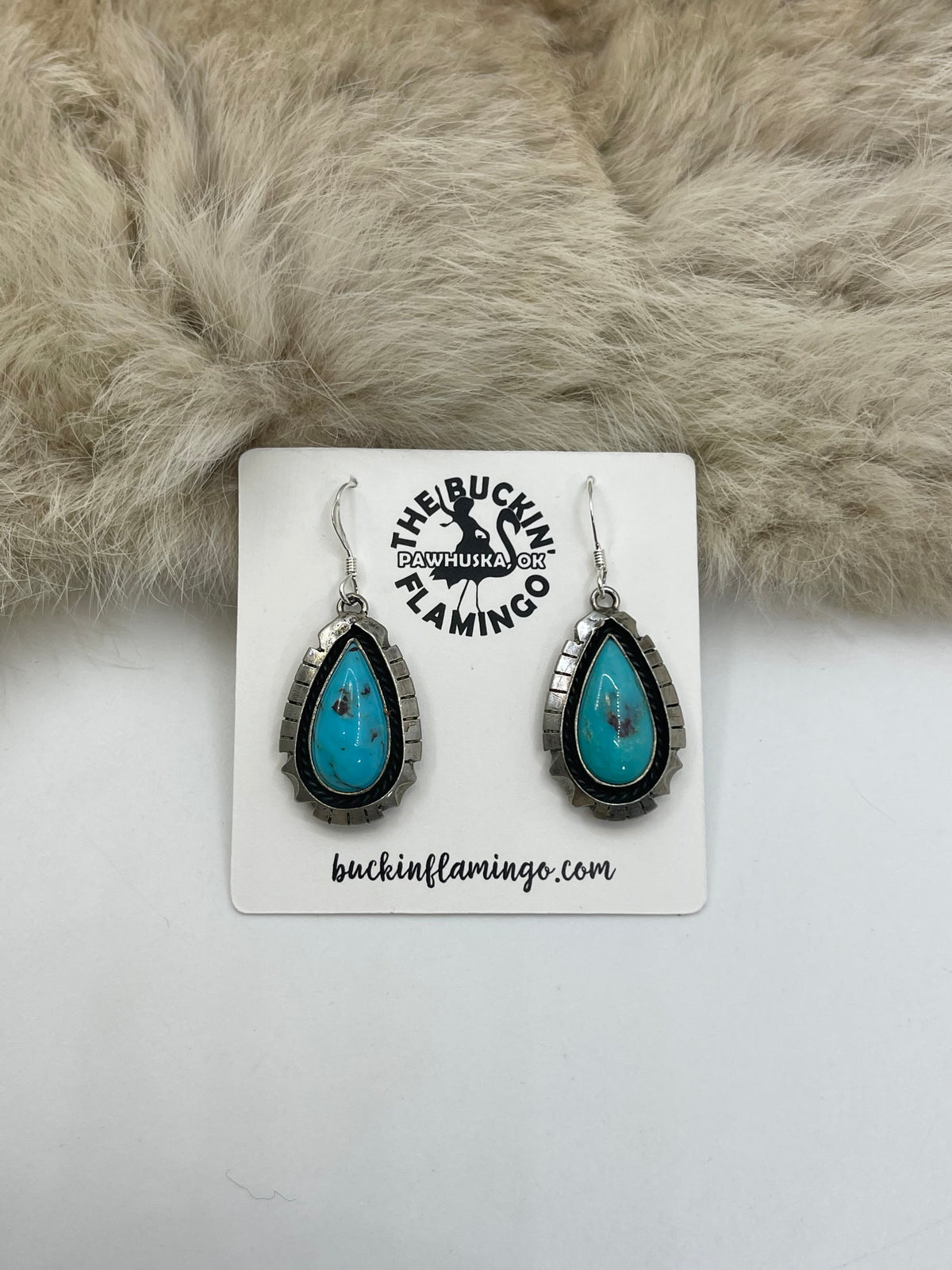 Turquoise Teardrop Dangle Earrings by Amos Begay, Navajo